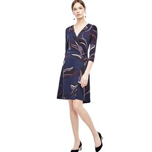 Ann Taylor Blue & Black Graphic Wrap Dress Size 12